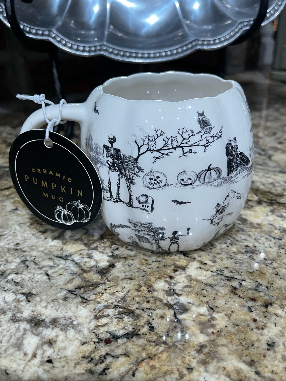 Sunday Morning Ceramics pumpkin shaped halloween mug - black and white NEW!